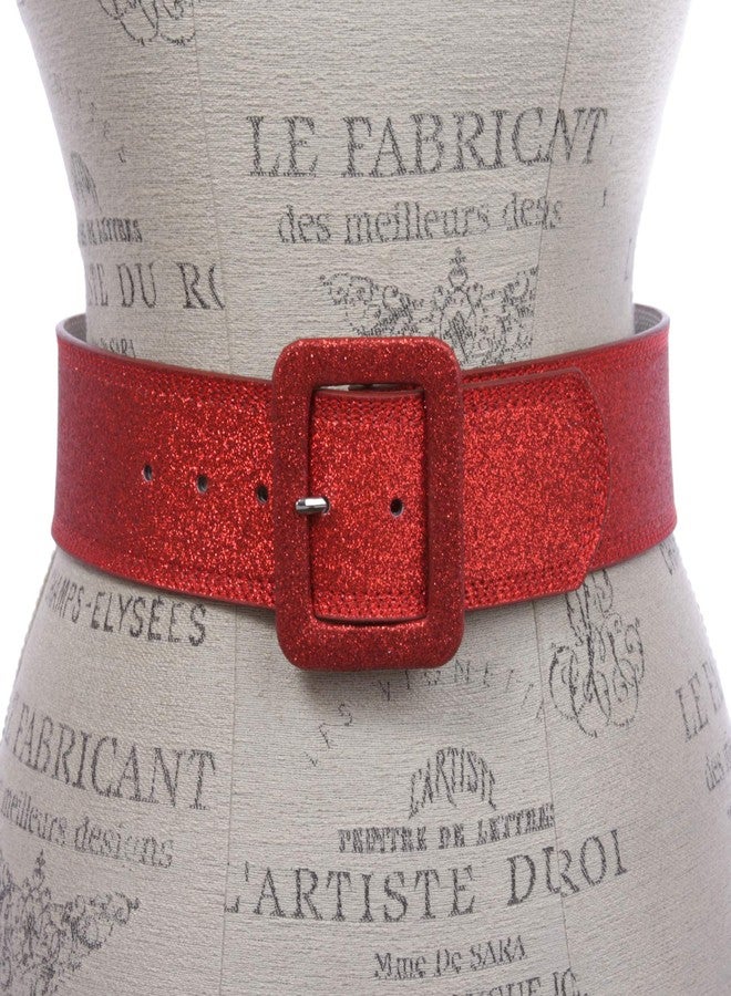 Beltiscool Women's Wide High Waist Glitter Fashion Leather Belt, Red | M/L-36 - Image 2